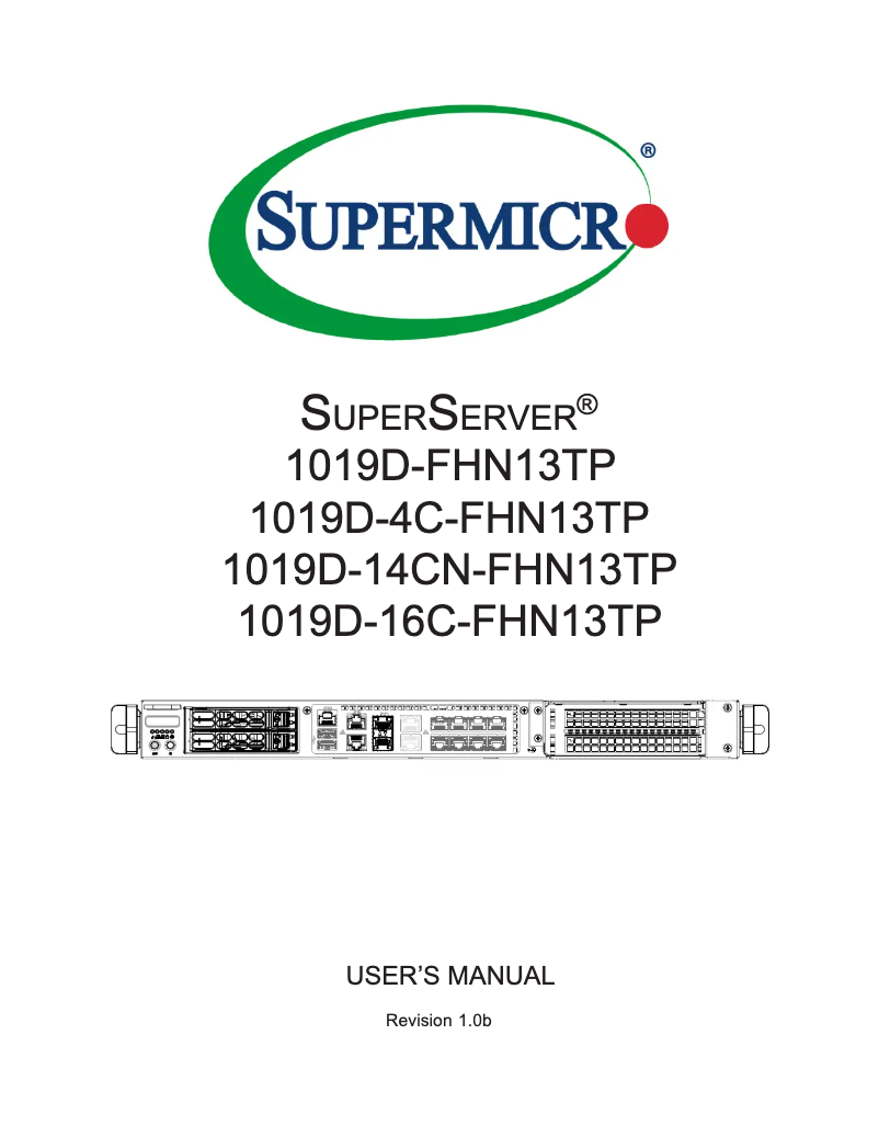 First page image of the manual for SuperServer 1019D-FHN13TP