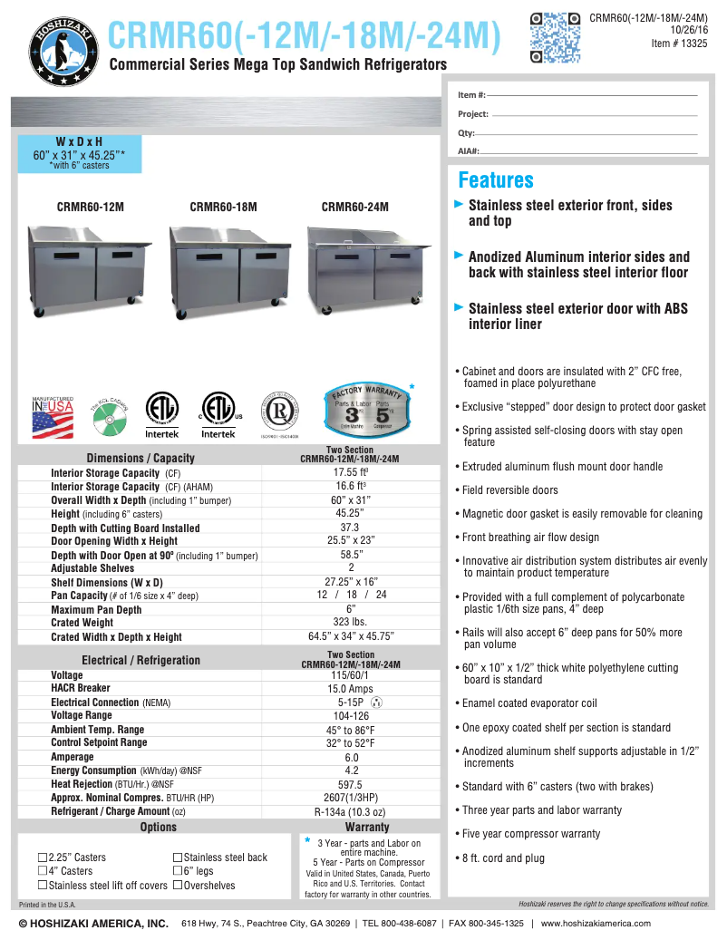 First page image of the manual for CRMR60-24M