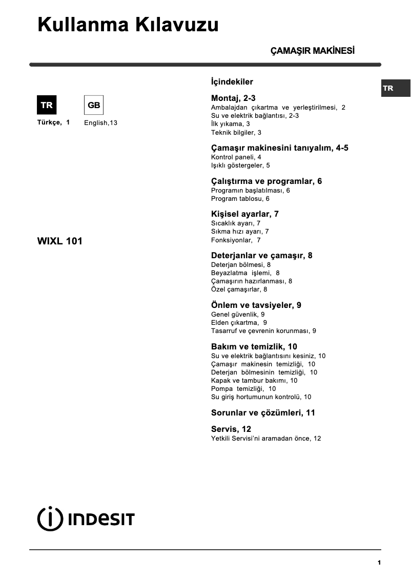 First page image of the manual for WIXL 101 (TK)