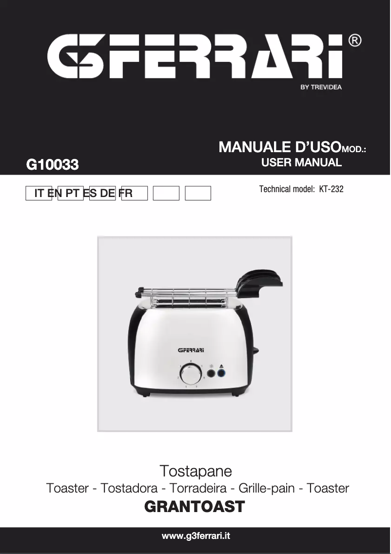 Page 1 de la notice Manuel utilisateur G3 Ferrari Grantoast G10033