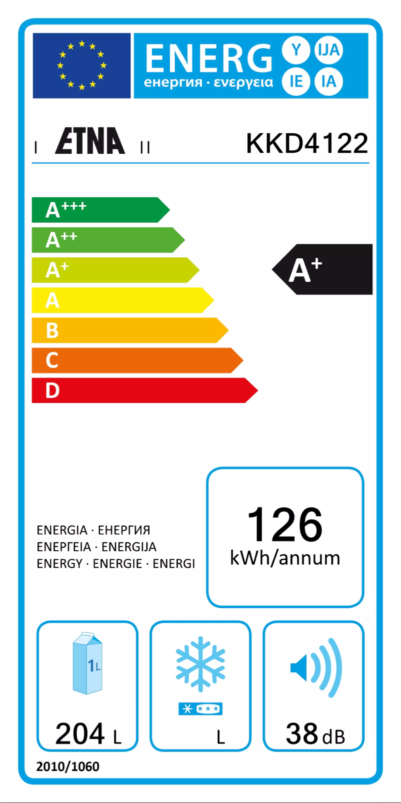 Page 1 of the manual Energy Label Etna KKD4122