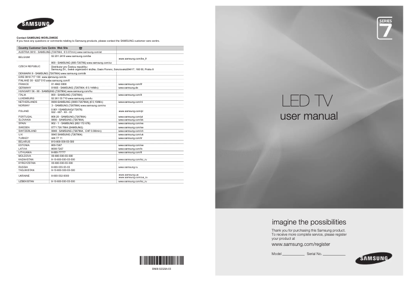 Page 1 of the manual User Manual Samsung UE40B7000WW