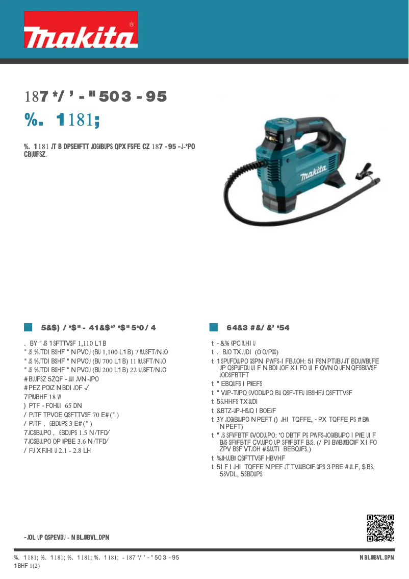 Page 1 of the manual Technical Sheet Makita DMP181Z