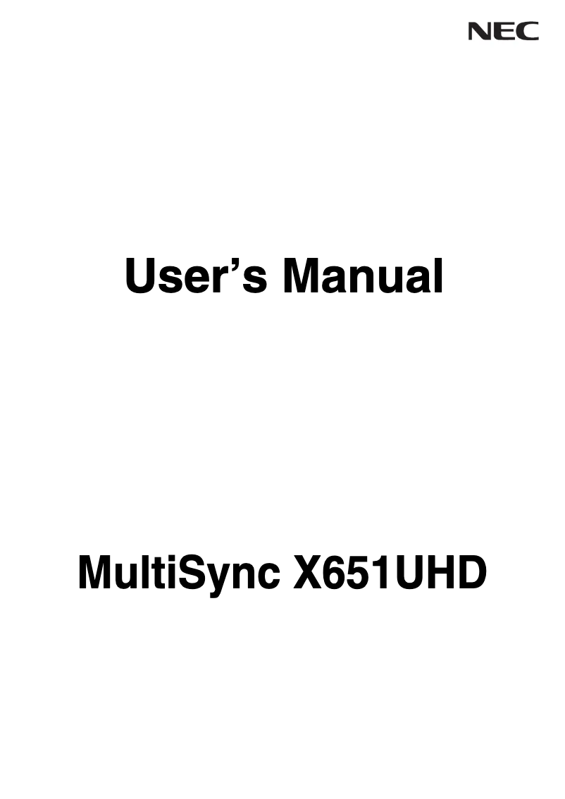 First page image of the manual for MultiSync X651UHD-AVT2