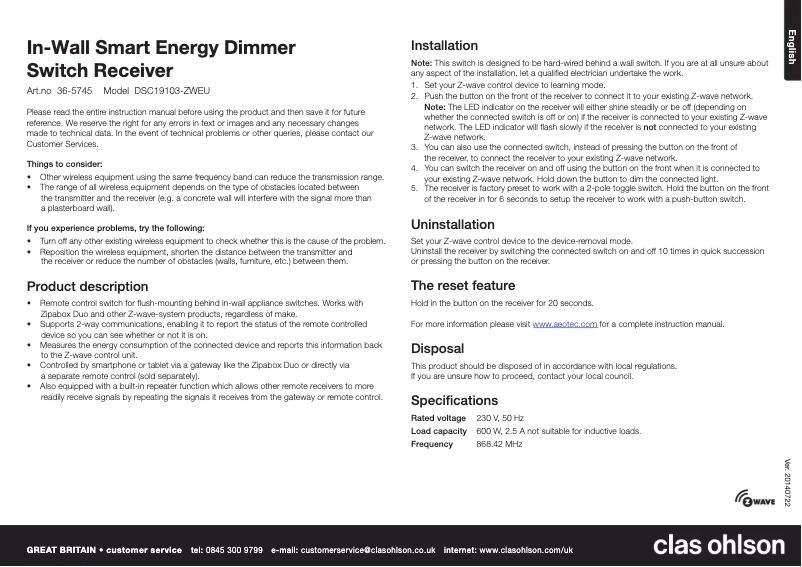 First page image of the manual for DSC19103-ZWEU
