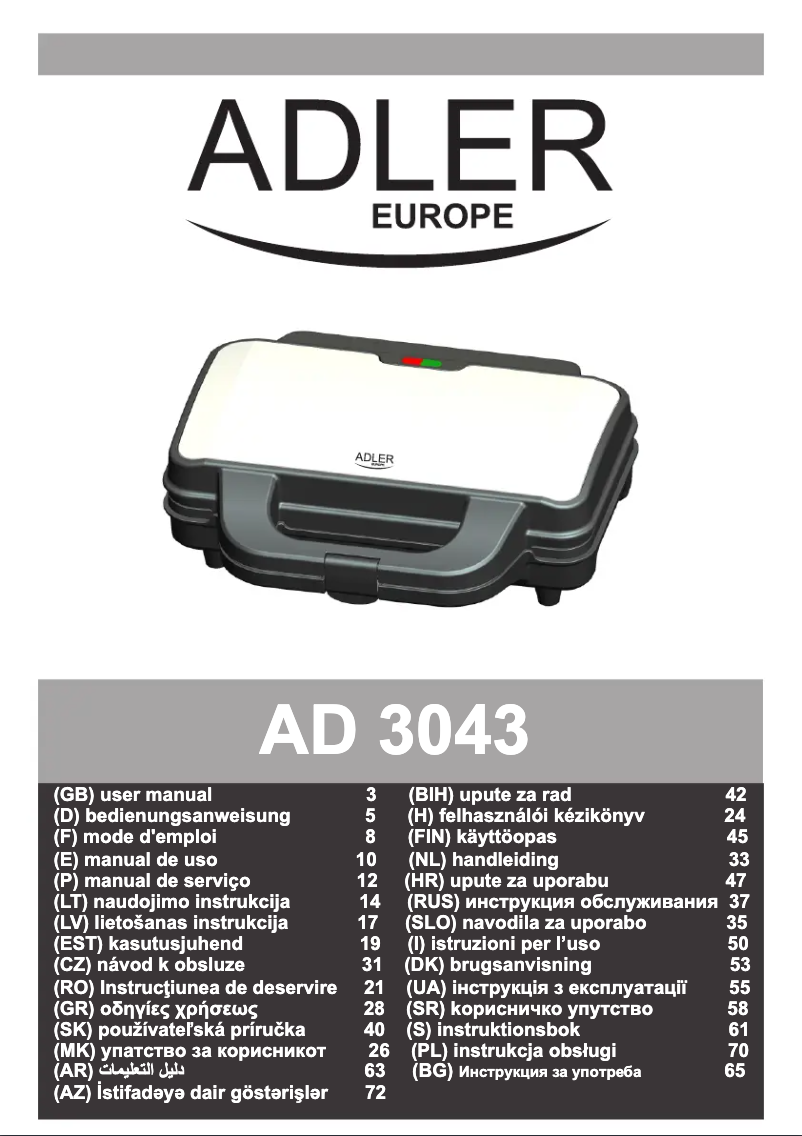 Page 1 of the manual User Manual Adler AD 3043