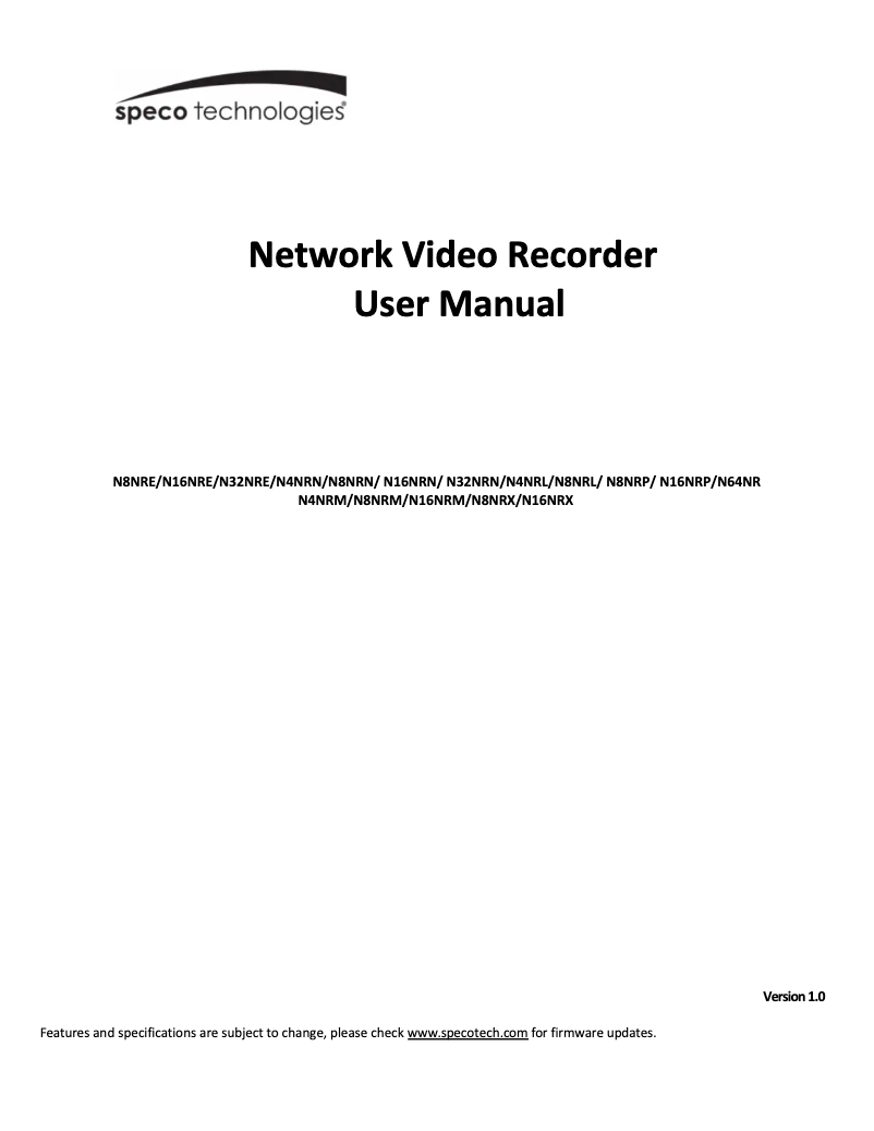 Page 1 of the manual User Manual Speco Technologies N16WNRMM