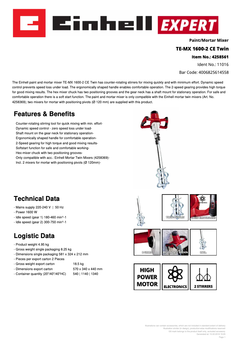 First page image of the manual for TE-MX 1600-2 CE Twin