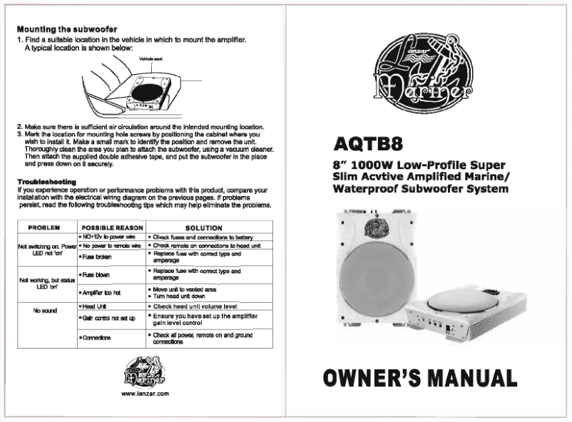 Page 1 of the manual User Manual Lanzar AQTB8
