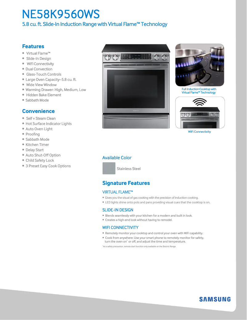 Page 1 of the manual Technical Sheet Samsung NE58K9560WS