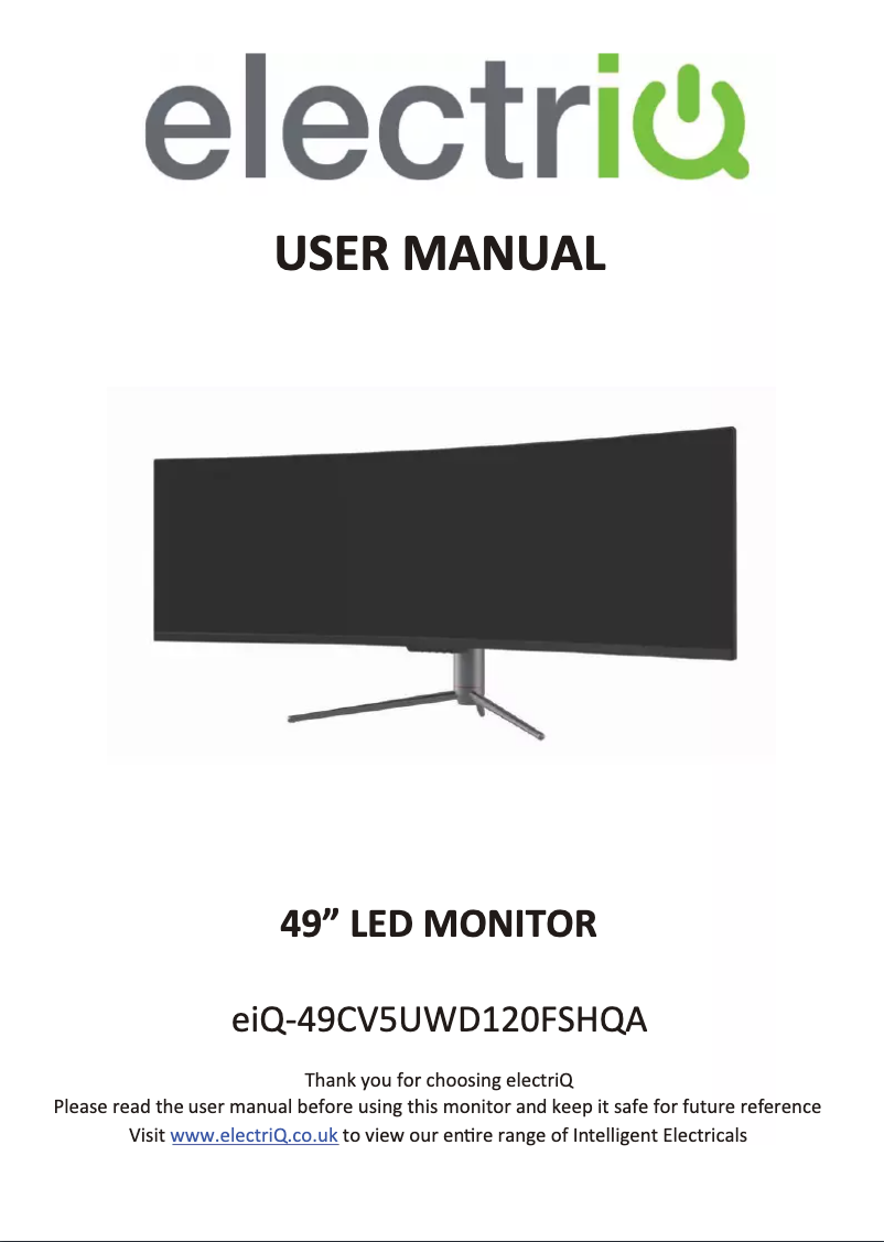 First page image of the manual for eiQ-49CV5UWD120FSHQA
