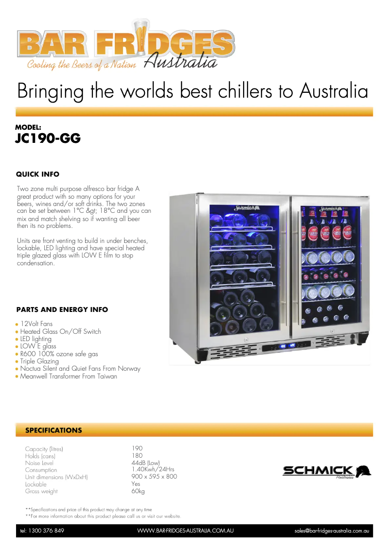 Page 1 of the manual Technical Sheet Schmick JC190-GG