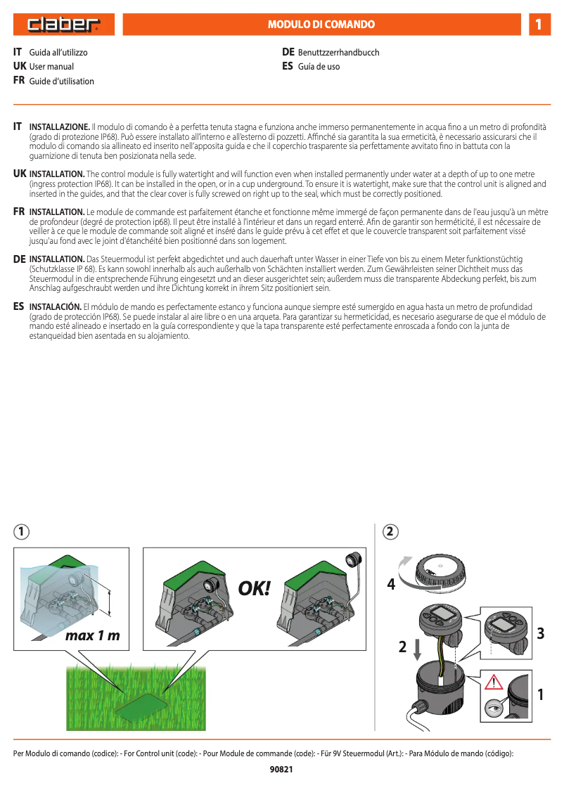 Page 1 of the manual User Manual Claber Control unit 90826