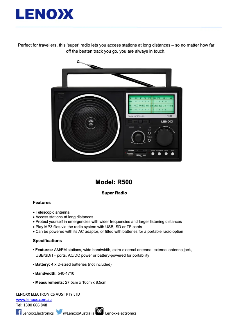 First page image of the manual for R500