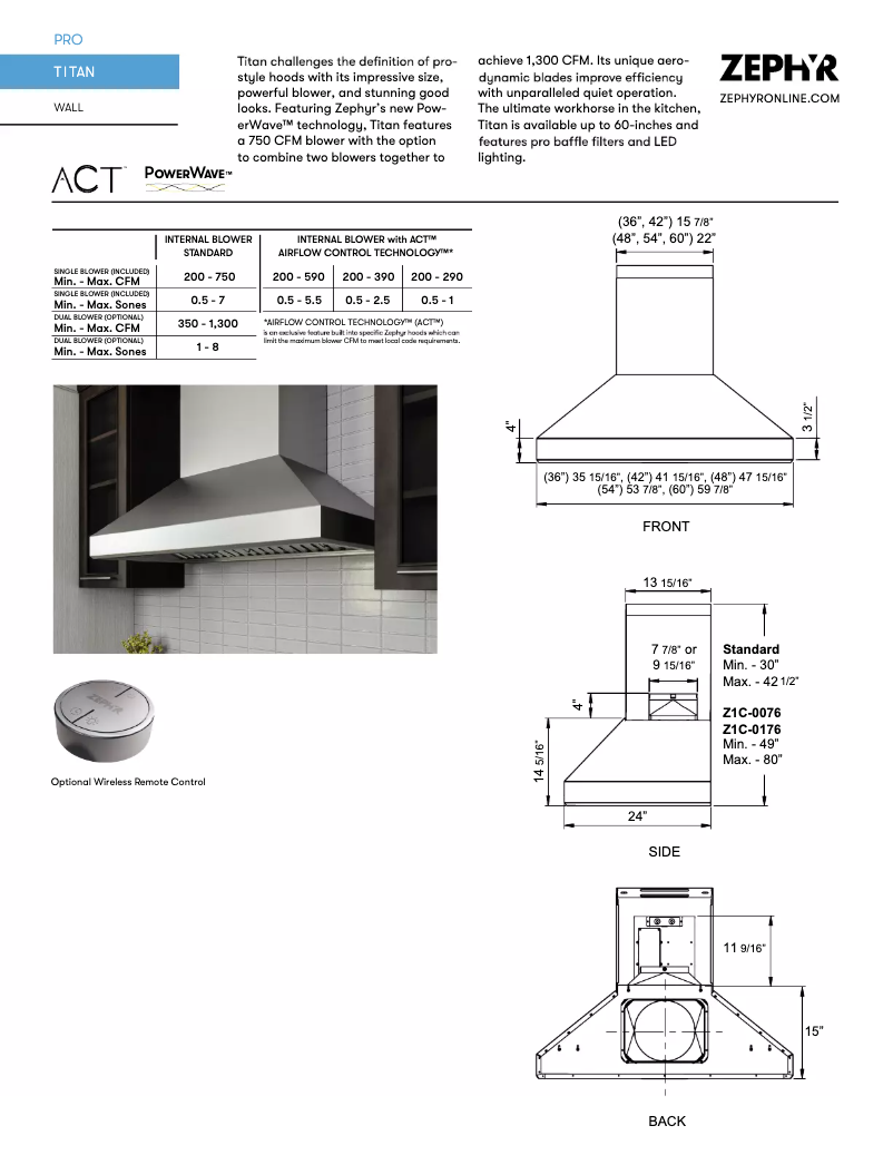 Page 1 of the manual Technical Sheet Zephyr AK7642AS