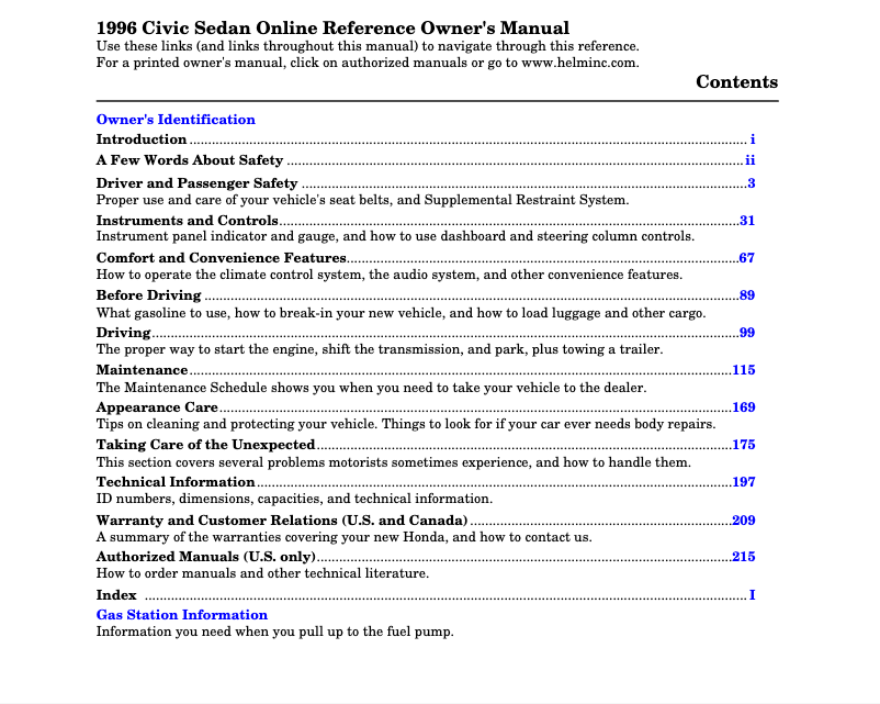 Page 1 of the manual User Manual Honda Civic (1996)