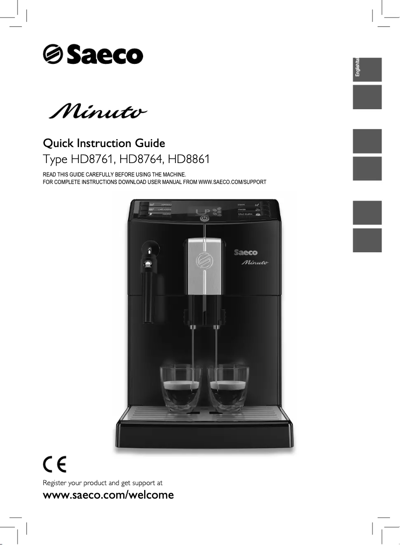 Page 1 of the manual Quick Start Guide Philips Saeco Minuto HD8764