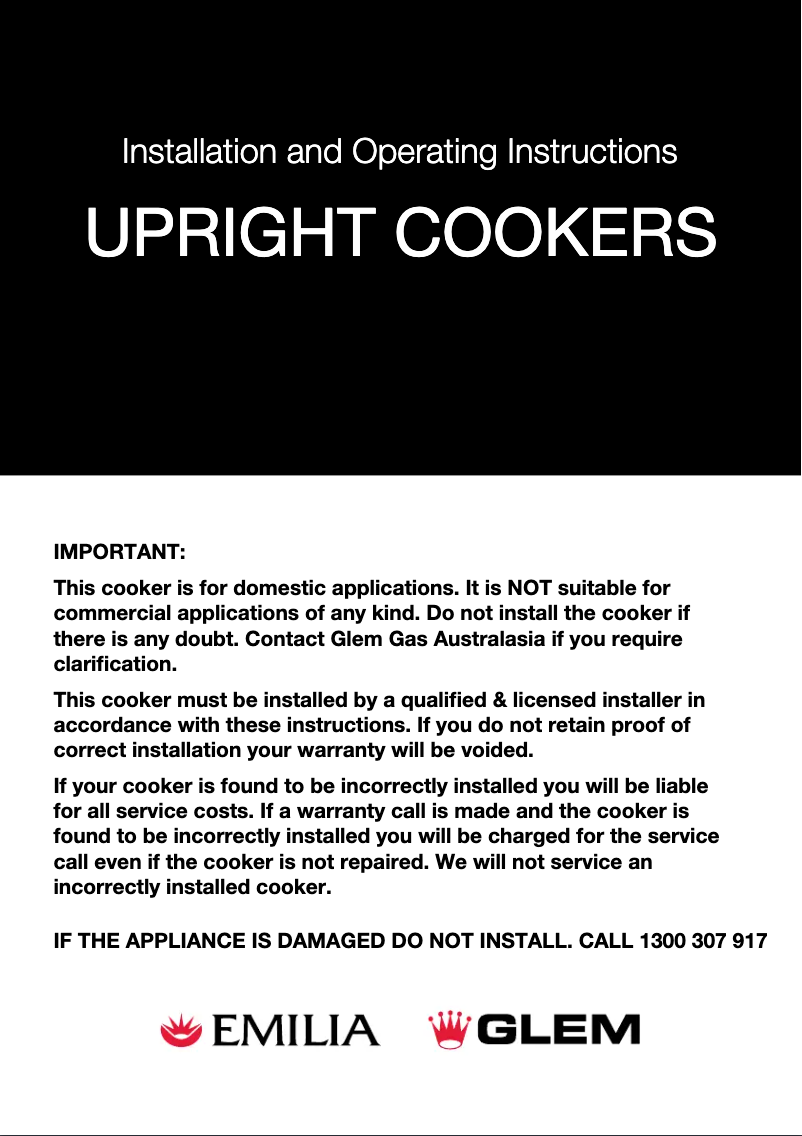 Page 1 of the manual Installation Guide Glem Gas ML106GGESIB3