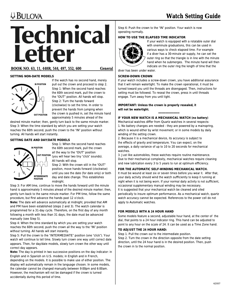 Page 1 of the manual User Manual Bulova Frank Lloyd Wright 96L63