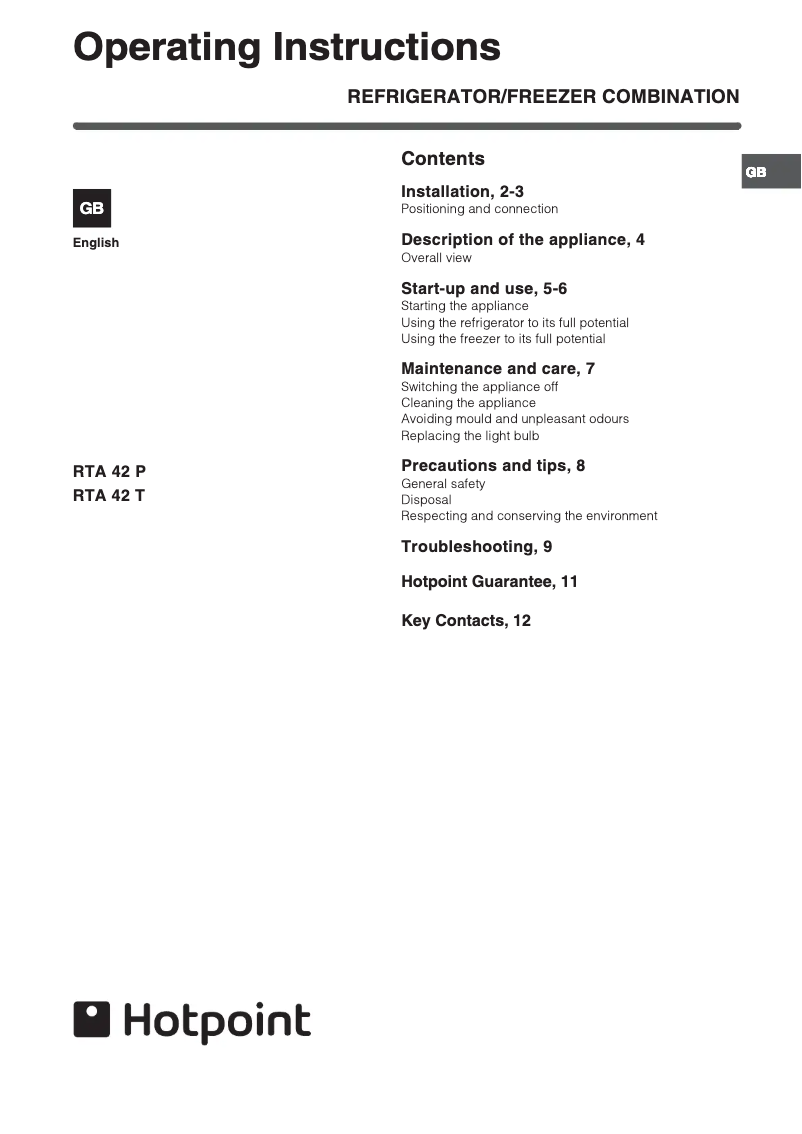 First page image of the manual for RTA42P