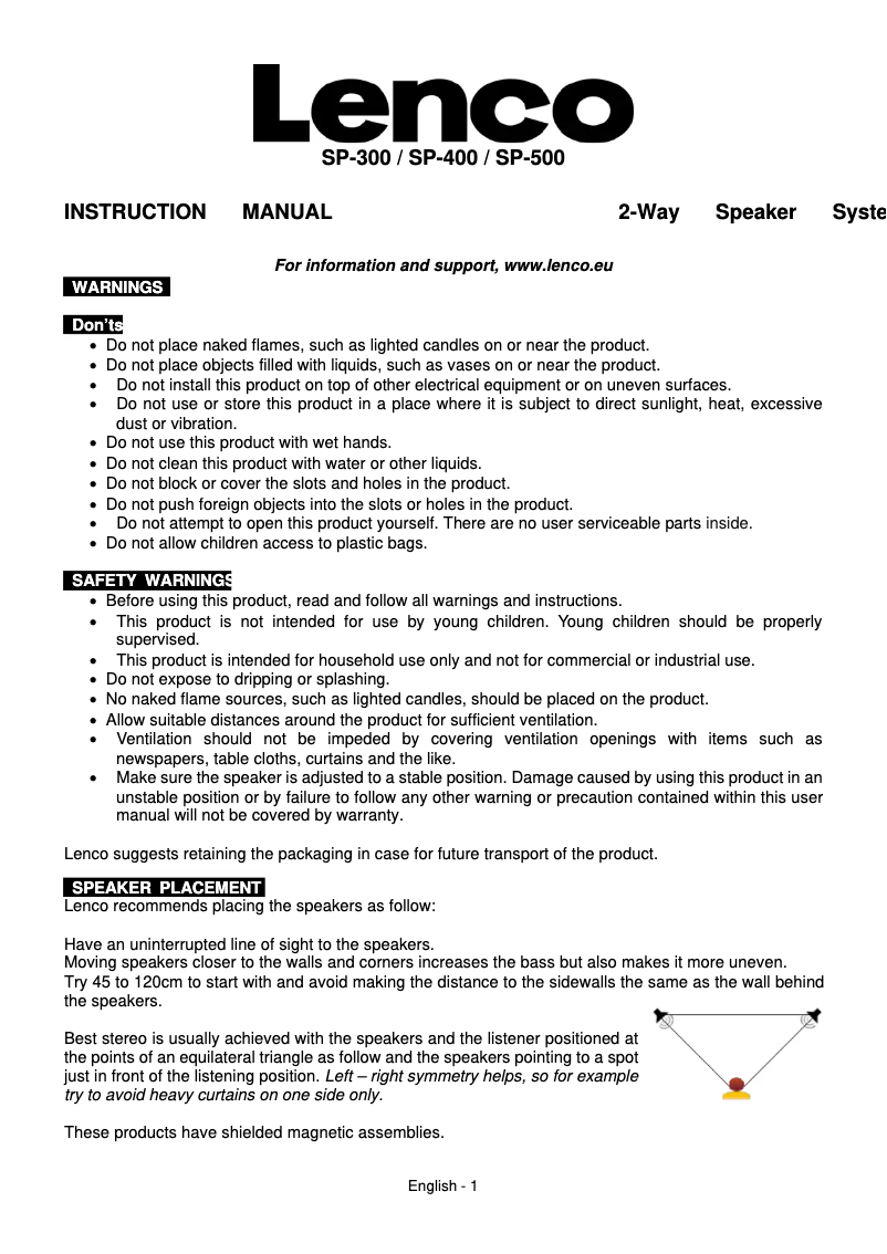 First page image of the manual for SP-500