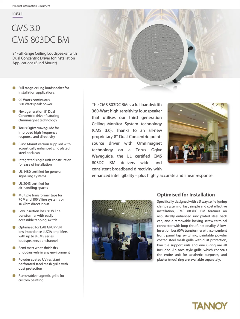 Page 1 of the manual Technical Sheet Tannoy CMS 803DC BM