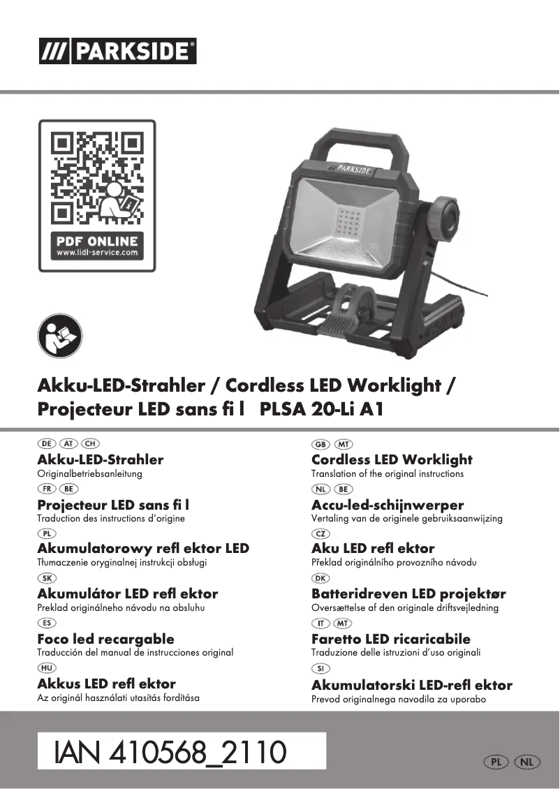 First page image of the manual for PLSA 20-Li A1