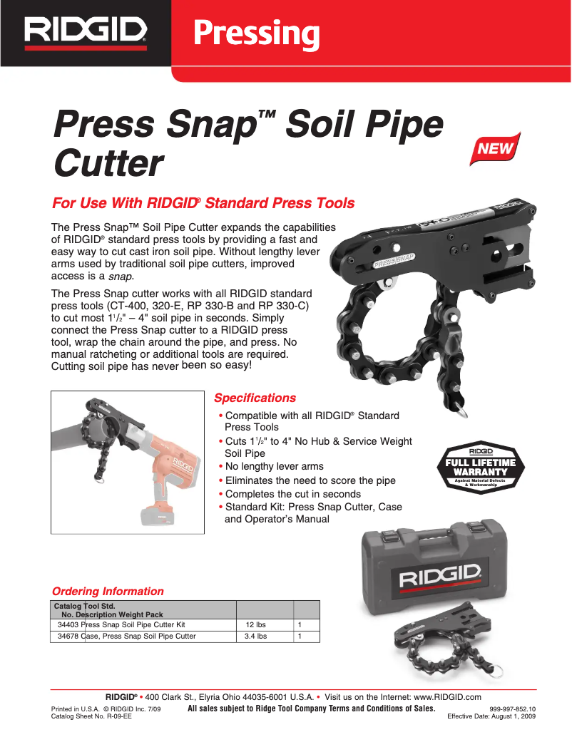 Page 1 of the manual Catalogue Ridgid Press Snap