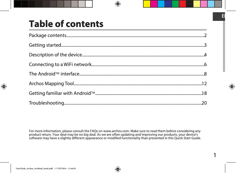 First page image of the manual for ArcBook