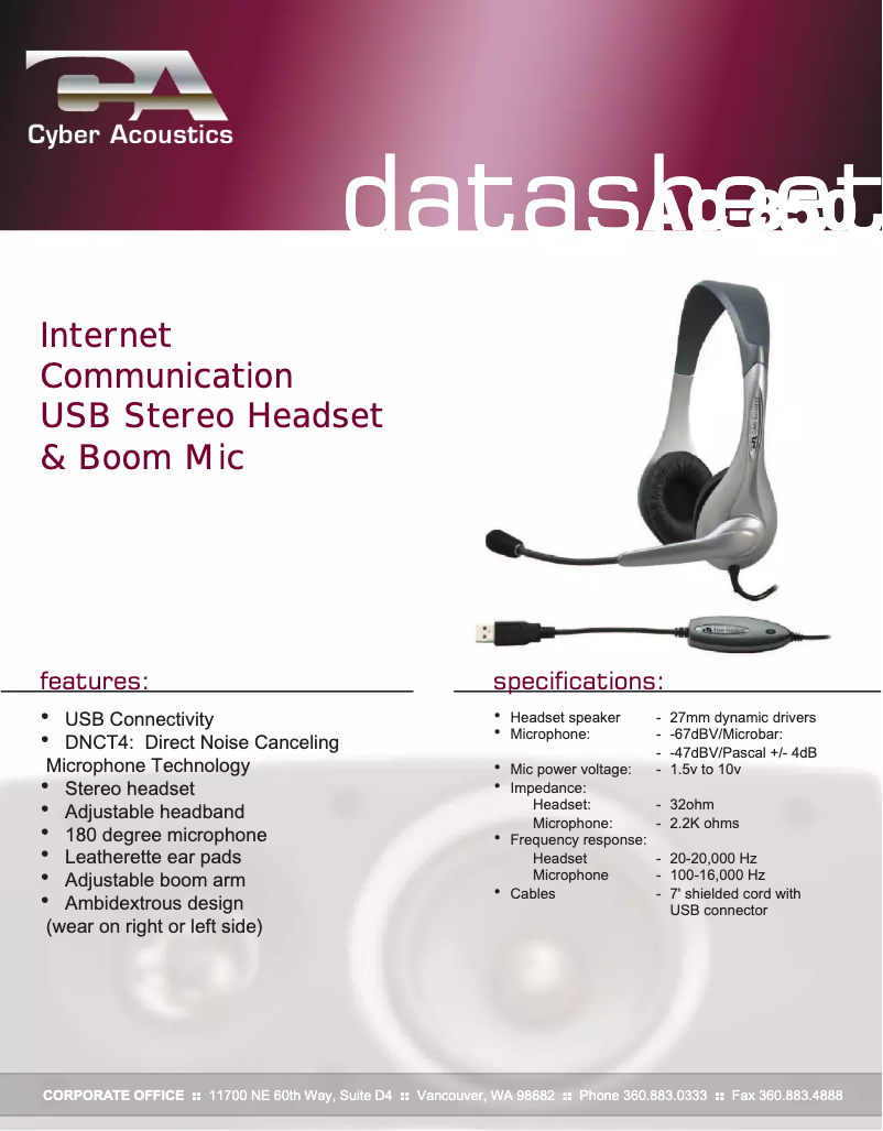 Page 1 of the manual User Manual Cyber Acoustics AC-850