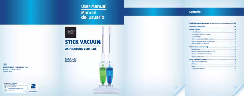Page 1 of the manual User Manual Easy Home Stick Vacuum EV 630