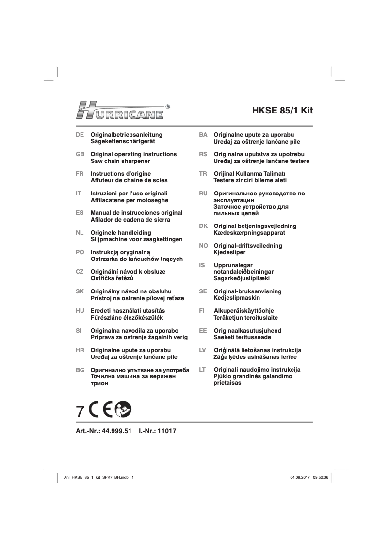 Page 1 of the manual User Manual Hurricane HKSE 85/1 Kit