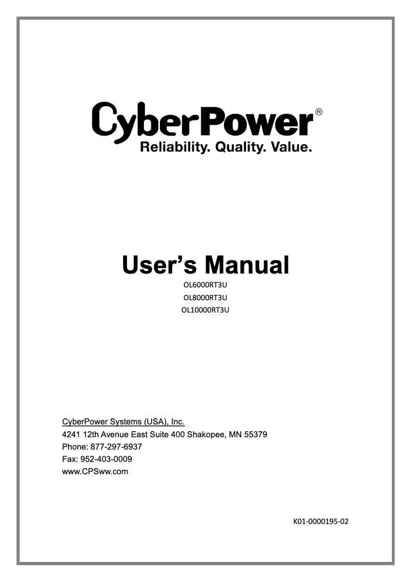 Page 1 of the manual User Manual CyberPower OL10000RT3U
