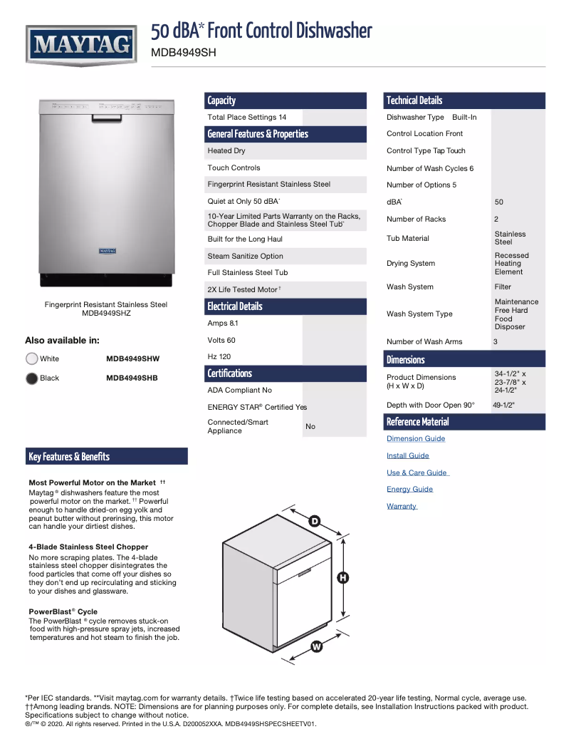 First page image of the manual for MDB4949SHB