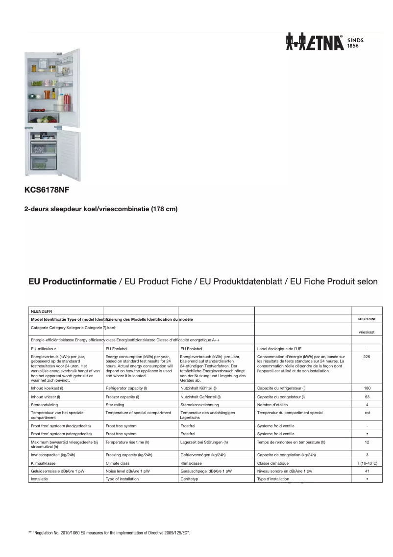 Page 1 of the manual Technical Sheet Etna KCS6178NF