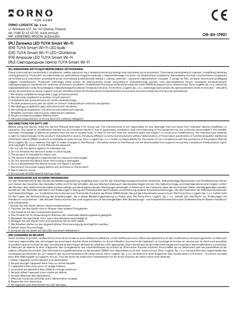 Image de la première page du manuel de l'appareil OR-SH-17901