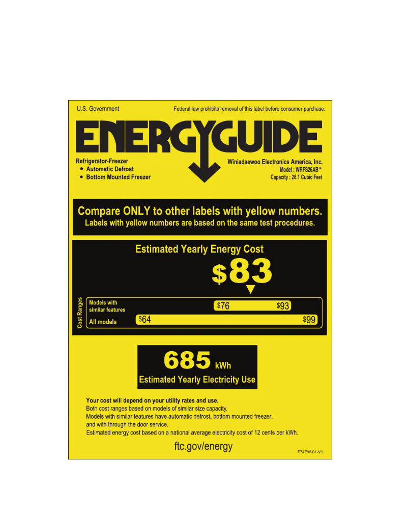 Page 1 of the manual Energy Label Winia WRFS26ABBD
