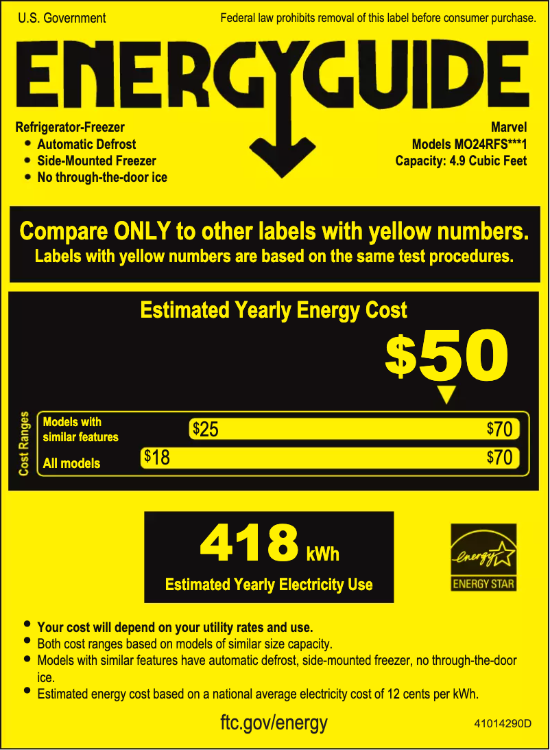 Page 1 of the manual Energy Label Marvel MO24RAS1LS