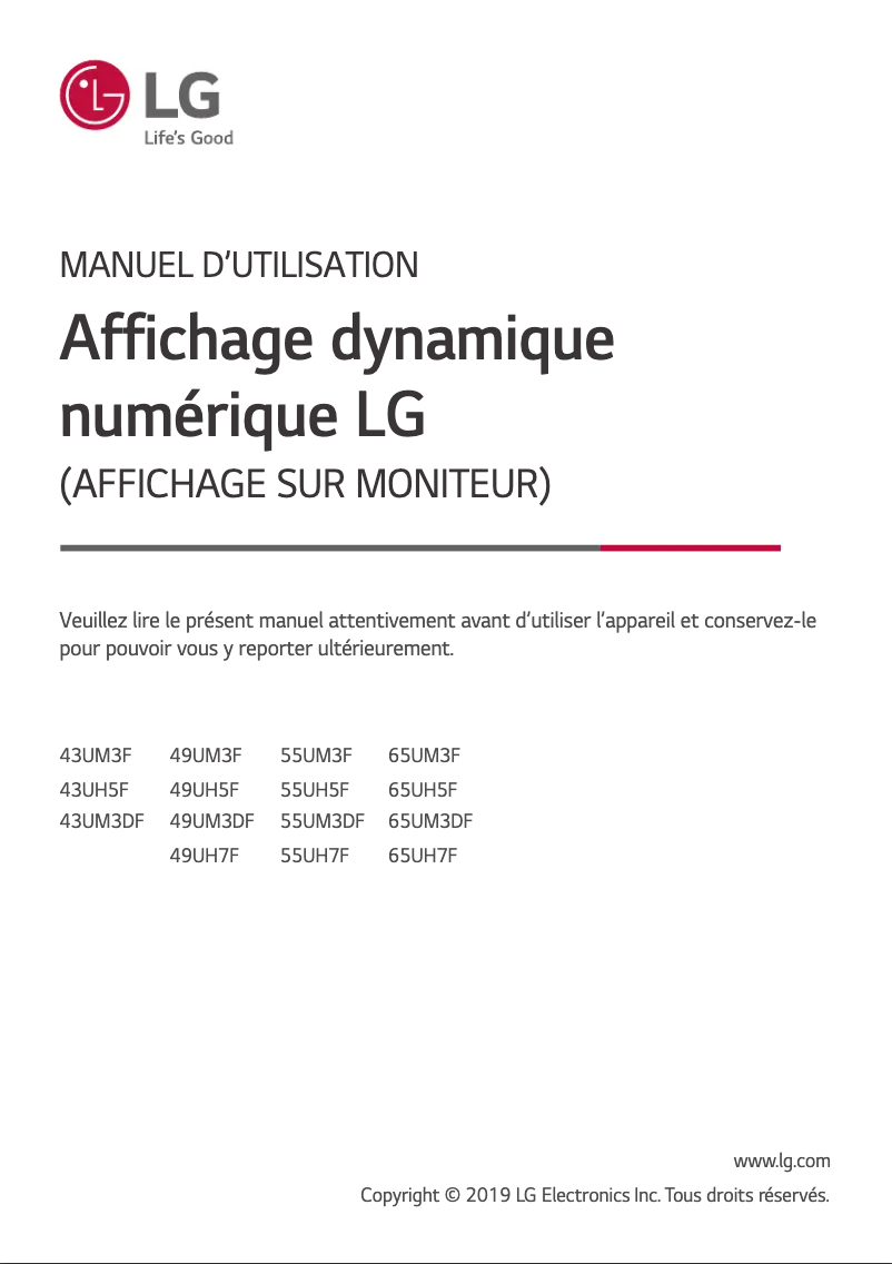 First page image of the manual for 65UH7F