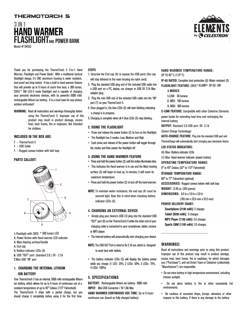 Page 1 of the manual User Manual Celestron Elements ThermoTorch 5
