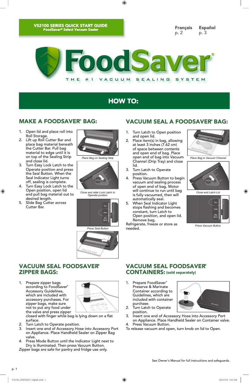 First page image of the manual for VS2150