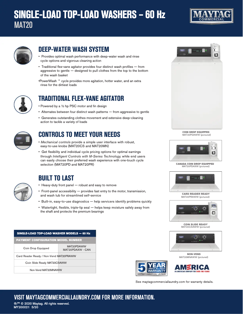 First page image of the manual for MAT20CSAWW