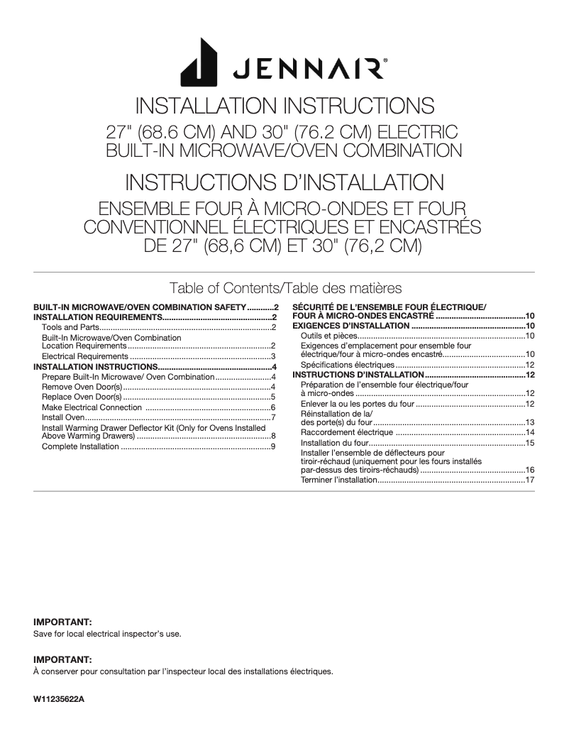 Page 1 of the manual Installation Guide JennAir JMW2430IM