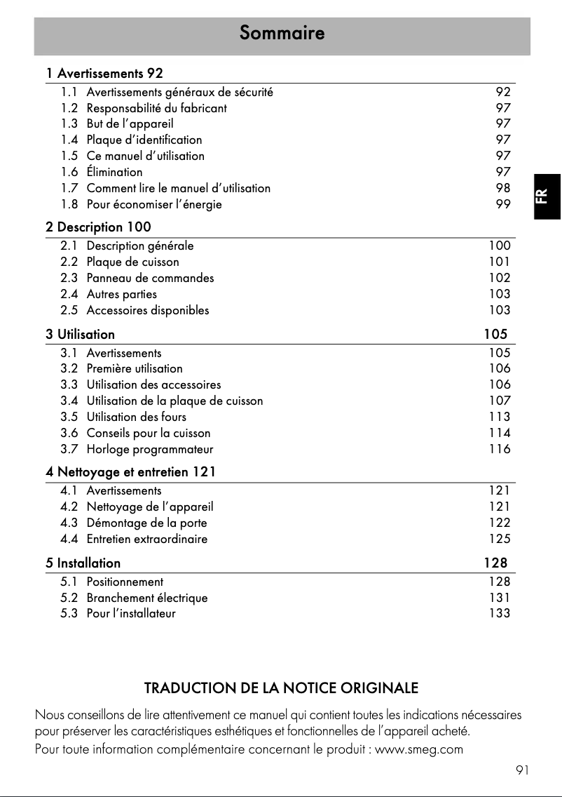 Page 1 of the manual User Manual Smeg TR62IBL2
