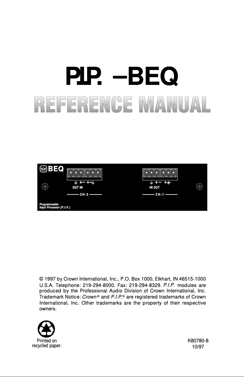 First page image of the manual for P.I.P.-BEQX