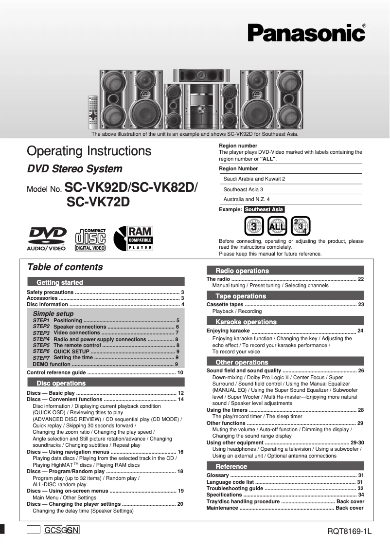 First page image of the manual for SC-VK92D
