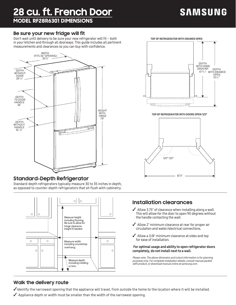 Page 1 of the manual Measuring Guide Samsung RF28R6301SR