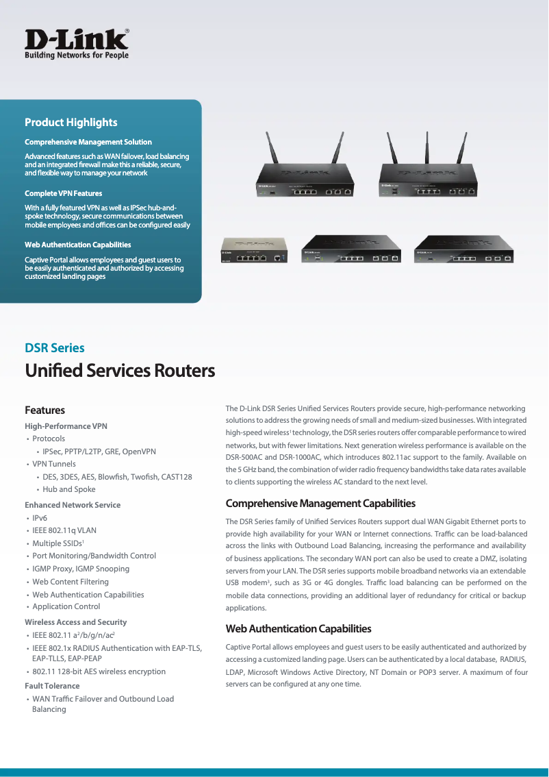 Page 1 of the manual Technical Sheet D-Link DSR-250V2