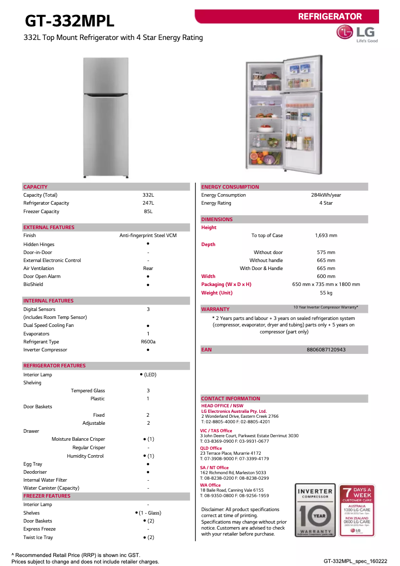 First page image of the manual for GT-332MPL
