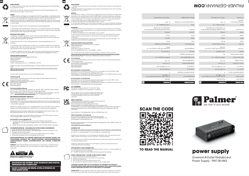Page 1 of the manual Quick Start Guide Palmer PWT08MK2